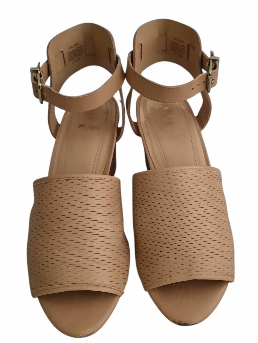 NURTURE Gilliam Perforated Leather Block Heel Ankle Strap Sandals Tan Sz 6.5